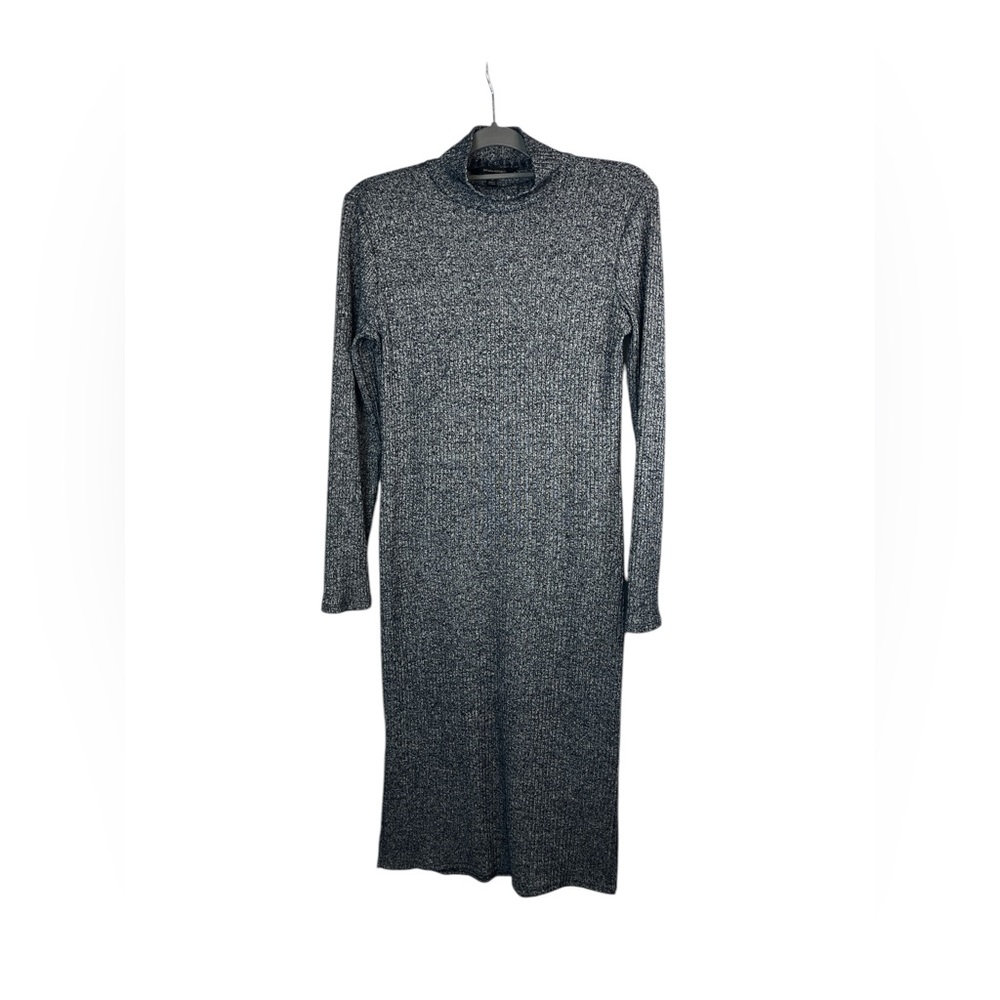 Banana Republic womanβs blue knit ribbed long sleeve mock neck midi dress size S